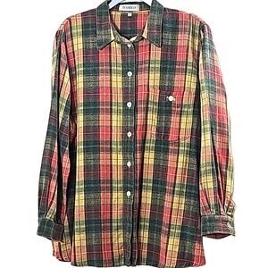 Tendenza Womens Sz 14 Plaid 100% Cotton Muted Colors Button Up Soft Shirt